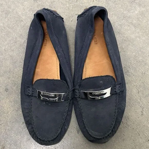 Coach Men's Navy Slip-On Loafers with Silver Detail