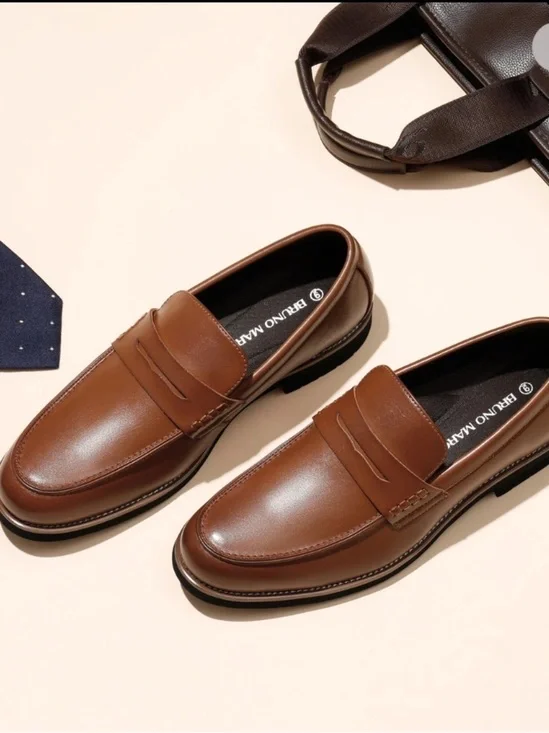 Bruno Marc Men's Brown Leather Penny Loafers - Slip-On Dress Shoes