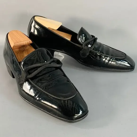 TOM FORD Size 10.5 Nero Black Patent Leather Grosgrain Trim Slip On Loafers
