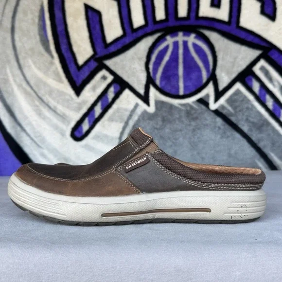 Size 11 - Skechers Porter Vamen Slip-On Loafer Mens‎  Brown Leather Mules Shoes