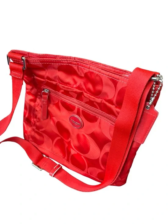 Coach Red Signature Nylon Crossbody Purse