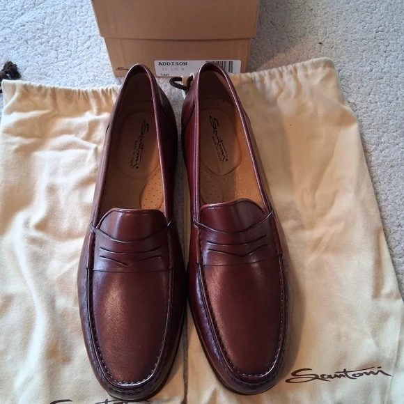 New Santoni Addison Men's Deep Brown Leather Slip-Ons