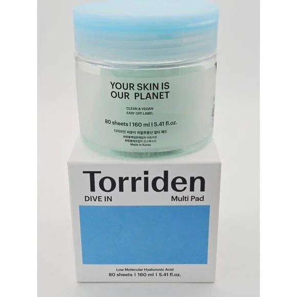 Torriden DIVE IN Multi Pad 80 Sheets Hyaluronic Acid Hydrating K-Beauty 5.41oz