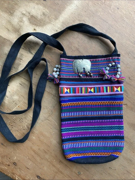 Southeast Asian Woven Crossbody Water Bottle Holder Bag