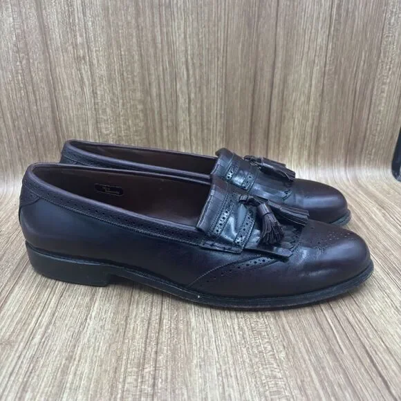Allen Edmonds Bridgeton Loafers Mens Shoes 10.D Burgundy Brogue Kiltie‎ Tassel