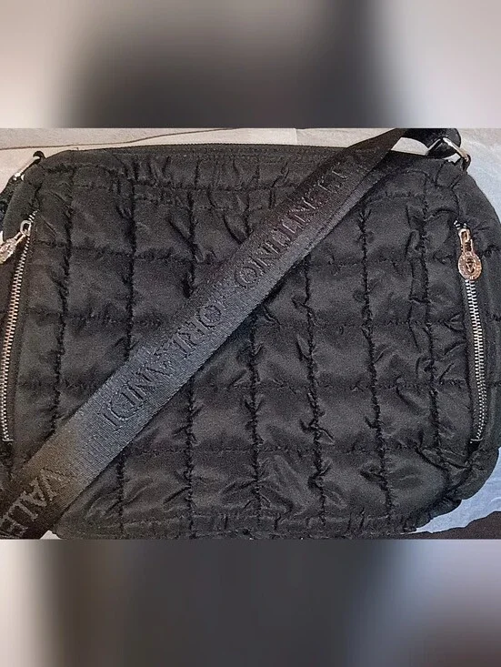 Valentino Orlandi Black Quilted Crossbody Bag with Logo Strap