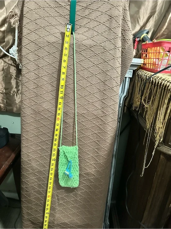 Handcrafted Small Green Crossbody Bag with Blue Drawstring
