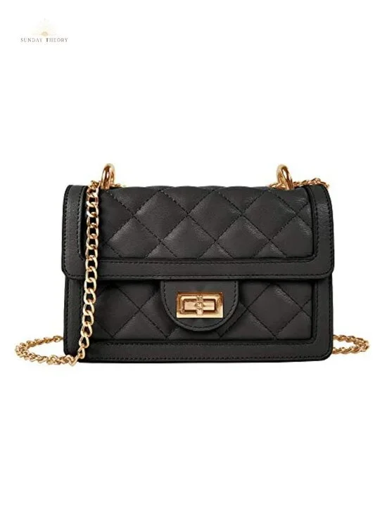 Quilted Vegan Leather Crossbody Bag with Gold Chain Strap, Mini Shoulder Purse