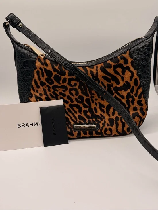 BRAHMIN Corinne crossbody, black damson, genuine leather leopard