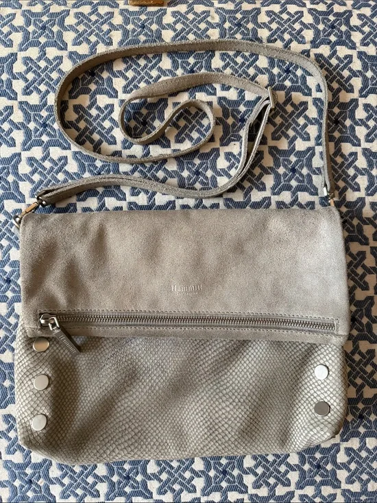 Hammitt VIP Los Angeles Gray Snakeskin Embossed Suede Leather Crossbody Bag