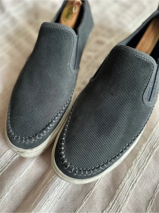 CLARKS Kessell Slip Dark Grey Corduroy Moc Toe Slip On Sneakers Men's | 12