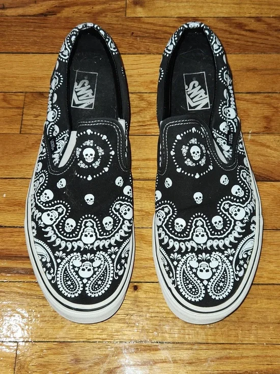 Vans Black & White Skull Bandana Slip-On Shoes