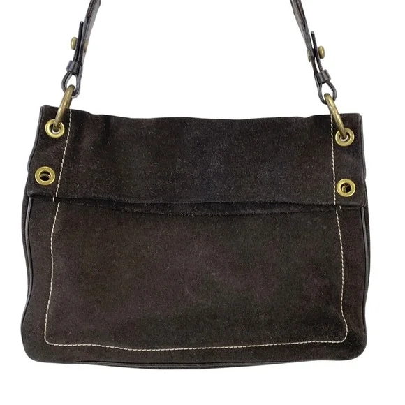 Bally Trensa Foldover Suede Shoulder Bag Womens OS Brown Italy Vintage Leather