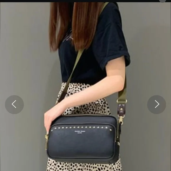 Samantha Thavasa Black Leather Studded Crossbody Bag