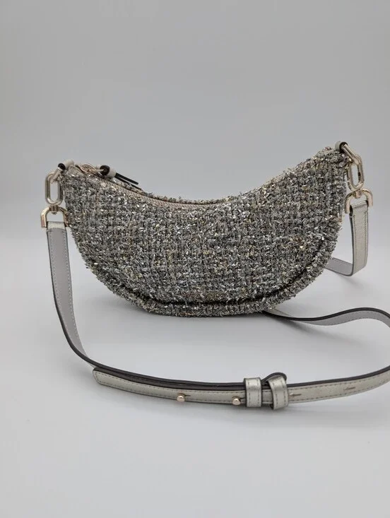 Kate Spade New York Smile Tweed Tinsel Crossbody K5516 Silver Gold Tinsil
