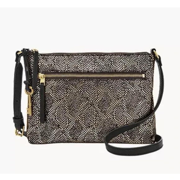 Fossil Fiona Silver Gold Metallic Python Snake Crossbody Leather Purse NWT $108