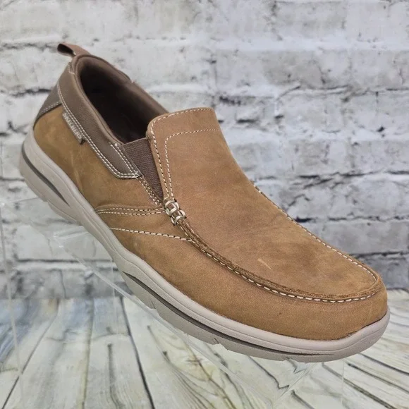 Skechers Relaxed Fit Loafers Mens 8 Brown Leather Memory Foam Slip On Dad Shoes