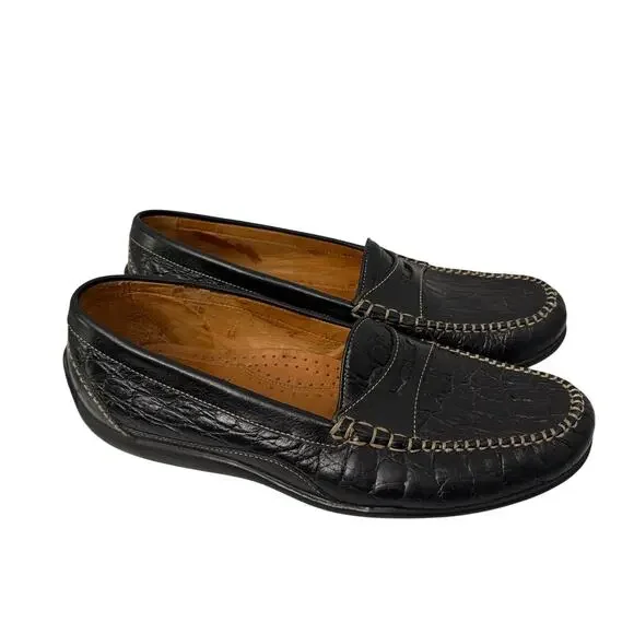 Martin Dingman Shoes Men's 9.5 M Wallace Crocodile Grain Black Driving Loafer