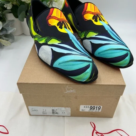 Men's Christian Louboutin, dandy, chick satin loafers multicolor floral size 43