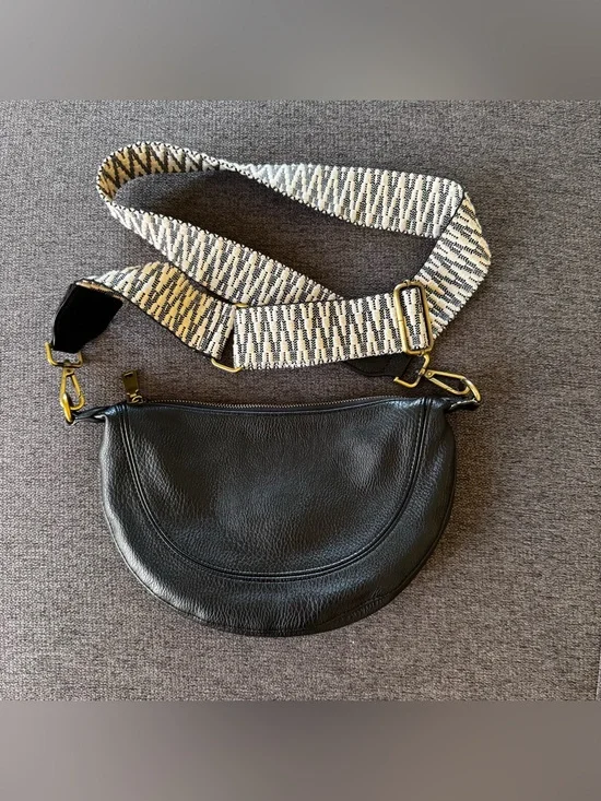 Anthropologie Urban Originals Black vegan leather Crossbody Purse Crescent shape