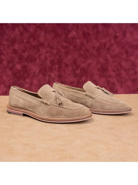 Walk London Men Fashion Beige Suede Dress Tassel Loafers Shoes sz 8
