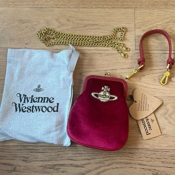 Vivienne Westwood Red Velvet Crossbody Bag Dust Bag 2 Straps