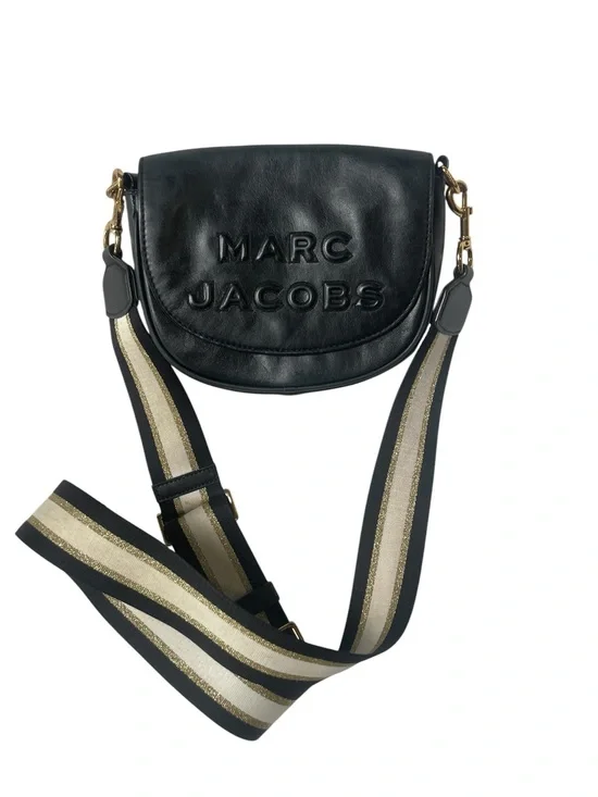 Marc Jacobs Black Leather Saddle Crossbody Bag Striped Guitar Strap