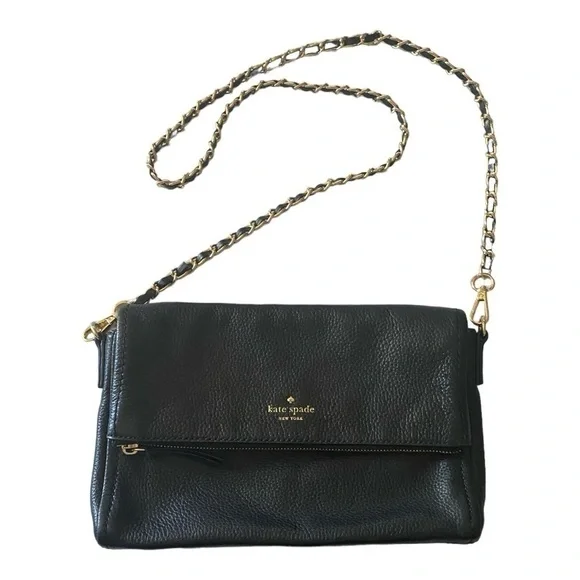 KATE SPADE-BLACK FOLD OVER CROSSBODY BAG