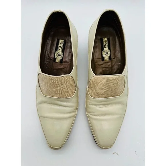 Foti Handmade in Italy Ivory Leather Slip On Loafers Shoes Men's Size 7 D Genuin