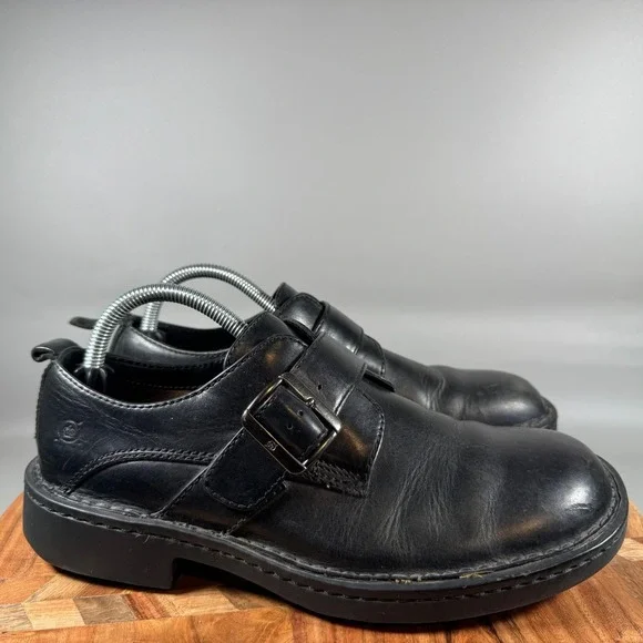 Born Black Leather Buckle Monk Strap Loafer Shoes Men‎ Size 8