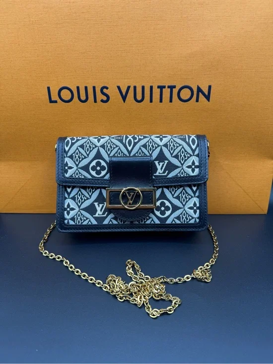 Louis Vuitton Black Blue Jacquard Since 1854 Dauphine Chain Wallet