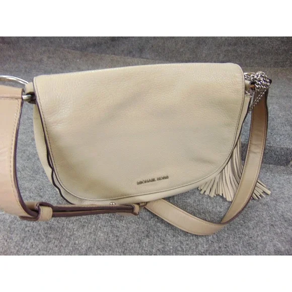 Michael Kors Bedford Flap Crossbody Bag Beige Pebbled Leather 30T6TE2M3L‎ Tassel