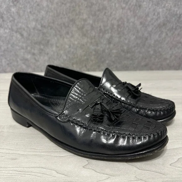 Giorgio Brutini Tassel Loafers Mens 10.5‎ Black Leather Slip On Moc Toe Dress