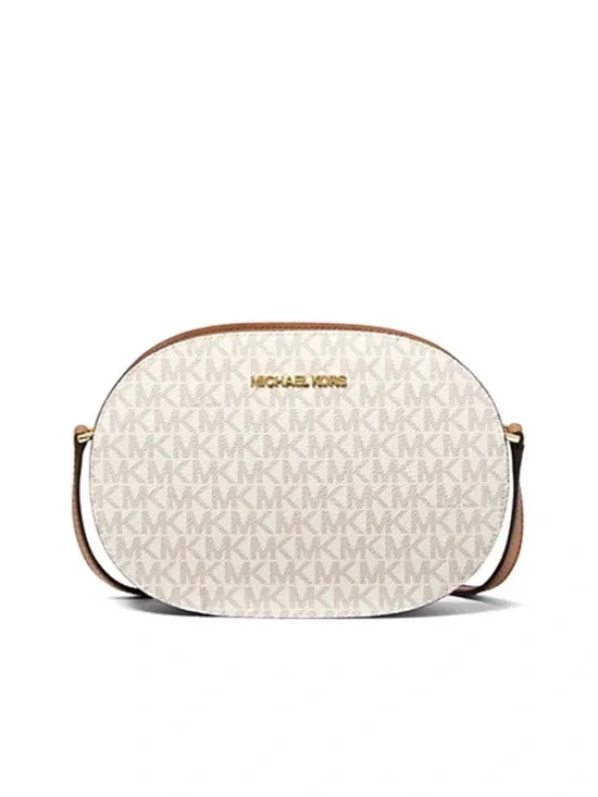 New Michael Kors Jet Set Travel Medium Signature Logo Crossbody Bag Vanilla