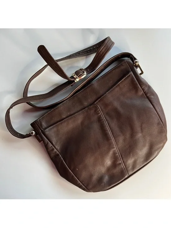 Vintage Tignanello Chocolate Brown Leather Crossbody Bag Gold Hardware Classic