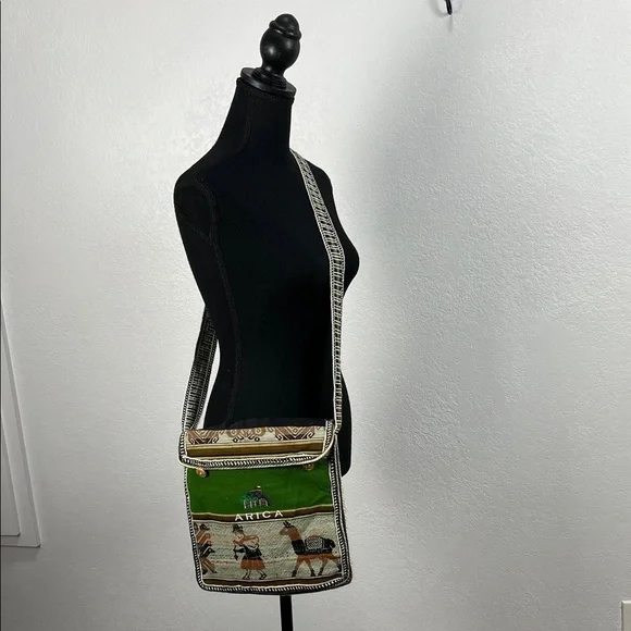 Women’s Bohemian Green Tan “Arica” Crossbody Bag Boho Casual Embroidered Chic