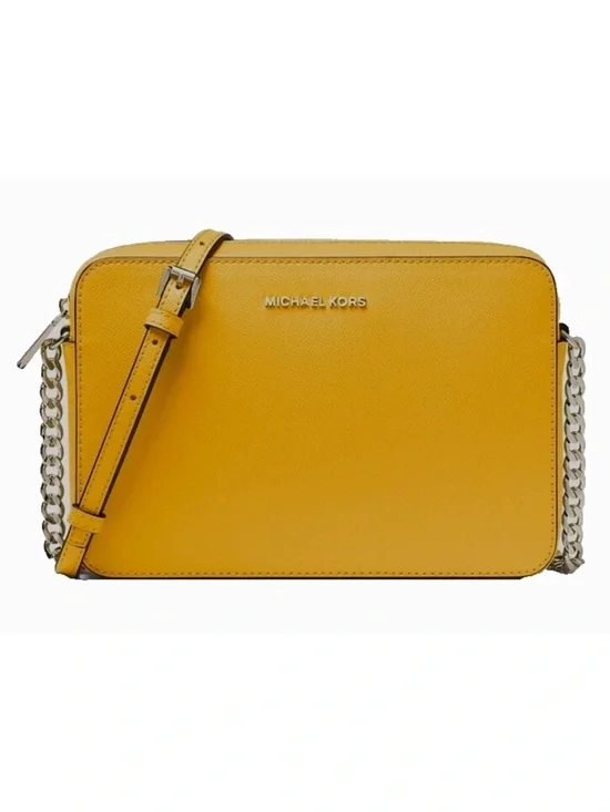 New Michael Kors Jet Set Item Large Zip Chain Crossbody Golden Rod