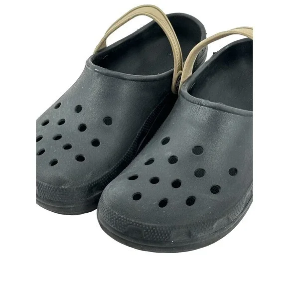 Crocs Unisex Biya‎ Classic Slip-On Clogs Black Tan Strap Sz Men 8 Women 10