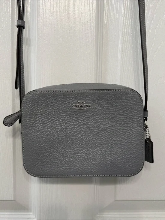 COACH Grey Pebble Leather Mini Camera Crossbody Bag