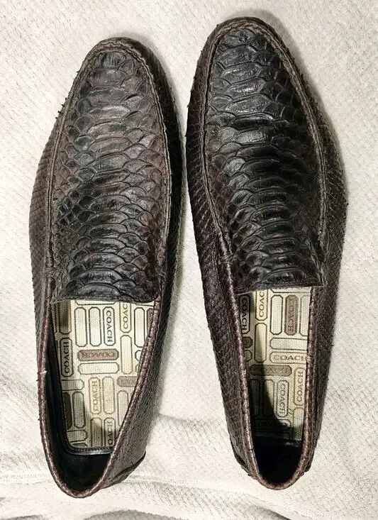 COACH Gary Men's Genuine Python Snakeskin Driving Loafers Shoes Brown 11.5 D