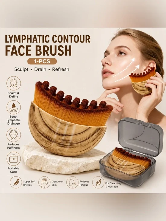 Lymphatic Contour Face Brush - Wood Tone with Amber Bristles