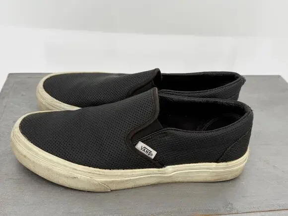 Vans Classic Slip-On Black Perforated Leather Sneakers Women's 7.5 Men's 6 Skate