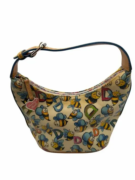 Dooney & Bourke Bumble Bee Print Small Hobo Shoulder Bag Rainbow Zip Rare Y2K