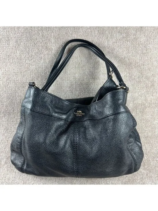 Coach Lexy Large Shoulder Bag Hobo Black Pebbled Leather Gold Hardware F57545