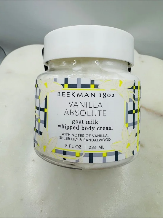 Beekman 1802 Vanilla Absolute Whipped Body Cream – White Jar with Yellow Accent