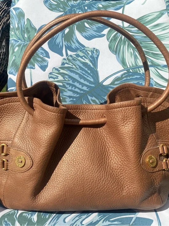 Cole Haan Village F05 Metallic Bronze/Gold Pebble Leather Tote Handbag.
