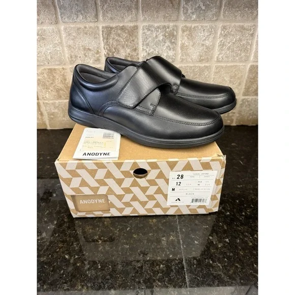 Anodyne No 28‎ Casual Oxford Black Leather Single Strap Comfort Mens Shoe SZ 12M