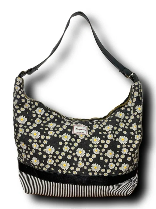 Aeropostale Black Daisy Print Hobo Bag 90s Y2K Vibes