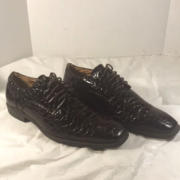Men's Giovanni Chocolate Brown Reptile Print Leather Lace Up Dress Shoes