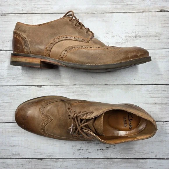 Clarks Oxford Mens 9.5M Brown 1825 Wingtip‎ Leather Brogue Dress Shoes 26117716
